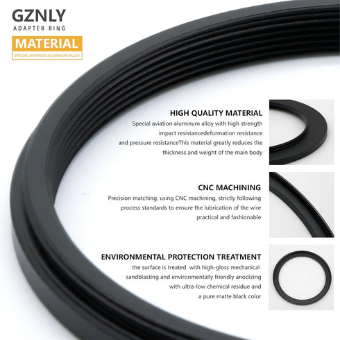 43mm to 62mm Step-up Adapter Rings Filter Adapter - Black Metal Step Down Filter Ring Compatible with All Brands