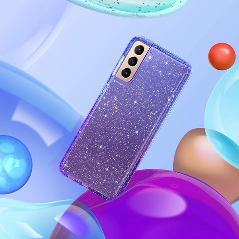 ULAK Clear Glitter Case for Samsung Galaxy S21 5G, Sparkly Soft TPU Bumper Bling Cover for Women Girls - Blue+Purple