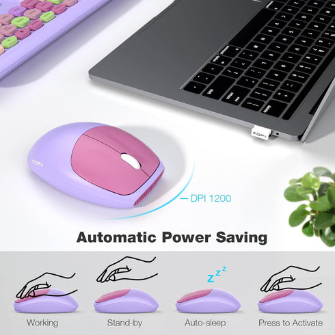 MOFii Wireless Keyboard and Mouse Combo, 2.4G Slim Full-Sized Colorful Keyboard Mouse for PC Laptops (Purple)