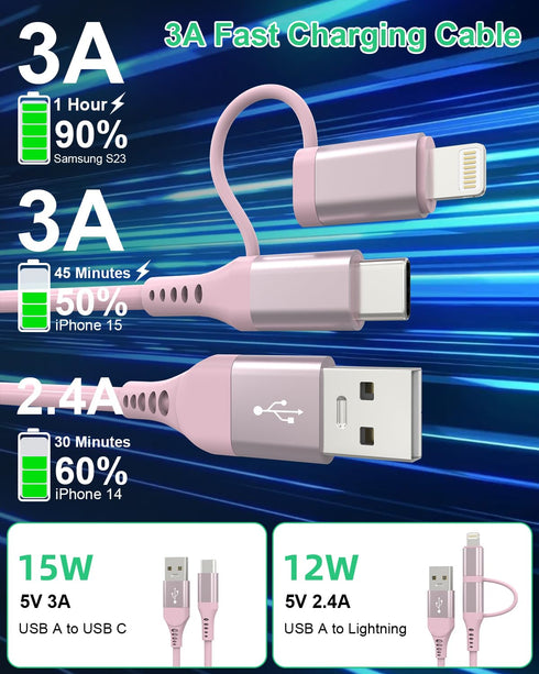 Pink Retractable Car Charger Coiled Lightning Cable, 2 in 1 for Apple Carplay & Android Auto