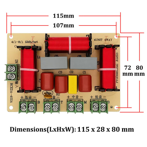 HiQltyla 250W 4-Way RCEDA-402A 4 8 2X 1x 1x Speaker Crossover, Passive Crossover for Car Home Audio to Ohm Bass +