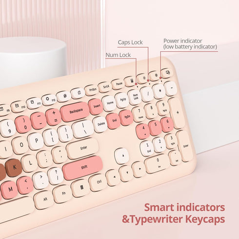 Typewriter Wireless Keyboard and Mouse Combo, 2.4G Office 104 Keys Retro Punk Keyboard for Laptop PC Desktops