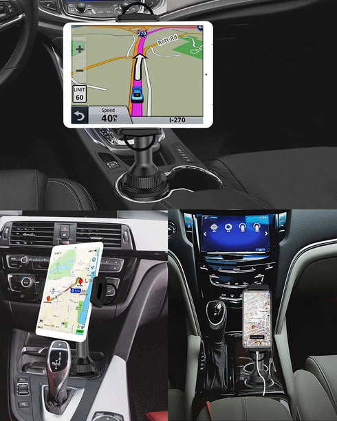 APPS2Car 4.7-13" Solid Cup Holder Tablet Mount for Car, Adjustable Height iPad Car Mount for Truck Low Profile Road