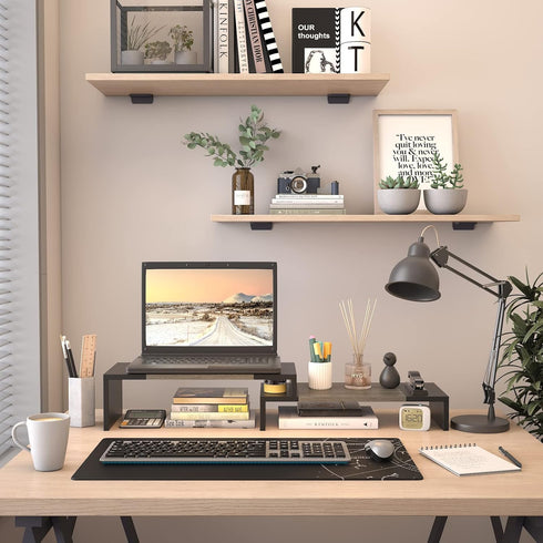 WESTREE Dual Monitor Stand Riser - 2 Shelf Computer Monitor Stand with Adjustable Length and Angle for Desktop Organizer