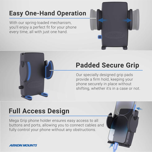 ARKON Mounts Drill-Base Mega Grip Phone Mount | Universal Fit | 360° Adjustable Angle | Compatible with iPhone, Galaxy