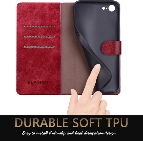 SUANPOT RFID Blocking Wallet Case for iPhone 7/8/SE2/SE 3rd 2020/2022, Flip Book PU Leather Cover for Apple iPhone