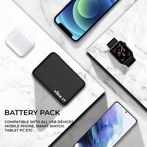 Mini Power Bank 5000mAh by Vida IT - Small Portable Charger for Heated Vest, iPhone, Samsung, Dual USB Output