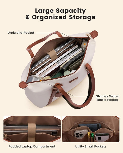 LOVEVOOK Laptop Tote Bag for Women, Lightweight Work Tote with Cup Holder, Waterproof Large Computer Bag for Office