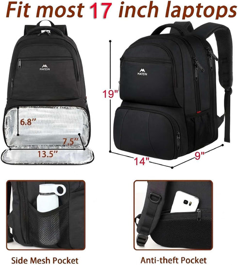 Backpack 17 Inch Backpack Pack Backpacks MATEIN Lunch for Men, Insulated Cooler with Lunch Compartment, Water Resistant