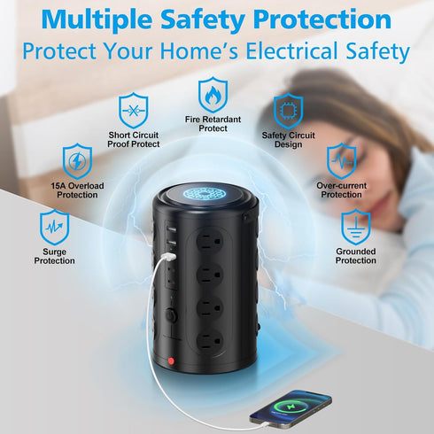 Surge Protector Power Strip, Desk Charging Station with 15W Magnetic Wireless Charger, 16 AC Outlets & 5 USB Ports