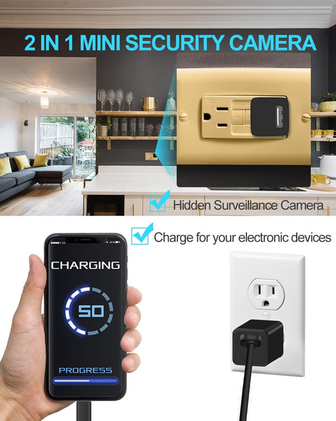 isekurity Camera,1080P Spy Camera Hidden Security USB Charger Hidden Cameras with Motion Detection Wall Charger Secret