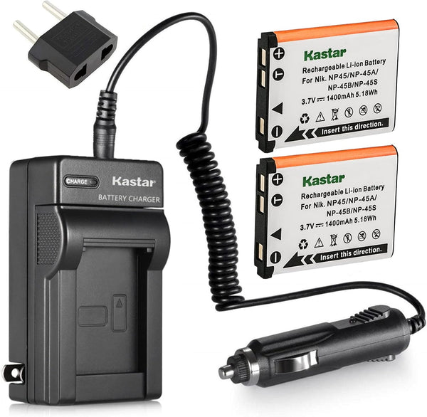 Kastar Battery 2-Pack + Charger for Fujifilm NP-45 NP-45A NP-45B NP-45S and FinePix XP20 XP30 XP50 XP80 Digital Cameras