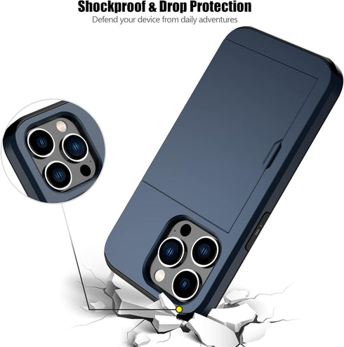 Nvollnoe iPhone 15 Pro Case - Heavy Duty, Slim Wallet with Hidden Card Slot, Shockproof Dual Layer, 6.1" (Blue)