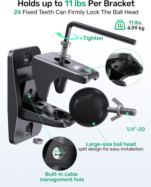 Borenbuir 1/4"- 20, 5mm 4mm q990D, 11 lbs Surround Sound Rear Speaker Wall Mount, Ceiling Mount Bracket for Universal