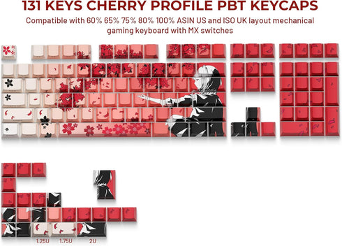 Shine Through PBT Keycaps, Double Shot Side Printed Keycaps, Cherry Profile Dye-Sub Key Caps, Japanese Anime Keycap Set