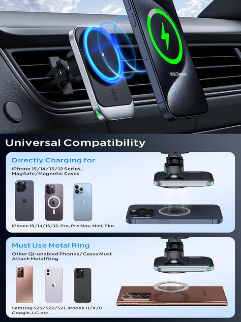 Hinyx 15W MagSafe Car Mount Charger, Magnetic Wireless Car Charger for iPhone 15 14 13 12 11 Pro Max