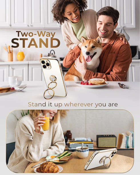 XYZ iPhone 11 Pro Max Case, White, with Stand, Double Ring Kickstand, Women Girl Cute Love-Heart Luxury Bling