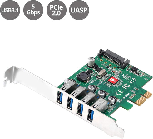 SIIG Dual Profile USB 3.0 4-Port PCIe 2.0 Host Expansion Card Adapter for Windows Desktop PC