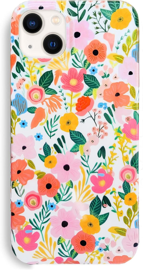 J.west iPhone 13 Case 6.1, Slim Fit Soft Shockproof Floral Cover, Cute Garden Pattern, Anti-Scratch Protection for
