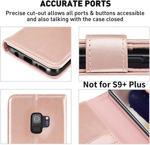 MONASAY Wallet Case for Galaxy S9 - 5.8-inch Flip Folio Leather Cover with Screen Protector and RFID Blocking, Rosegold