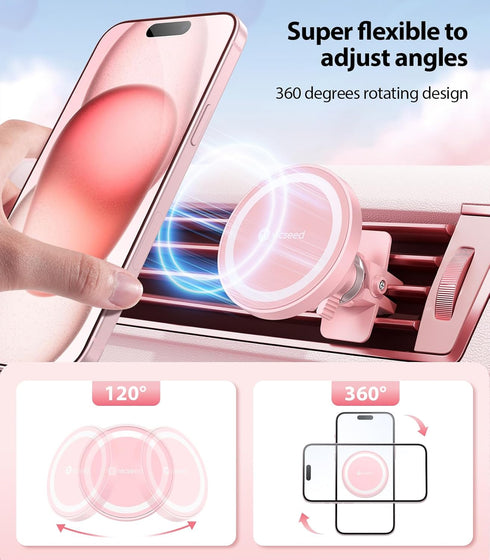 VICSEED for MagSafe Car Mount, Upgraded Strongest Magnet Power Magnetic Phone Holder for Car Vent 360 Adjustable (Pink)