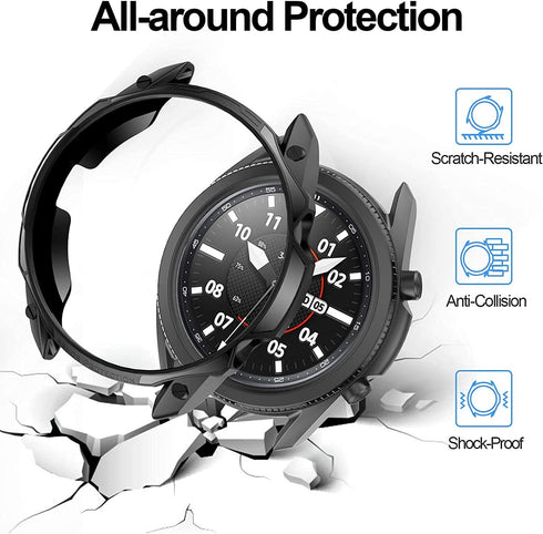 Case for Samsung Galaxy Watch 4 Classic 42mm 46mm, Protective Cover with Rotatable Bezel Ring (Black)