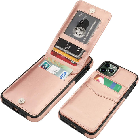 KIHUWEY Compatible iPhone 11 Pro Max Case Wallet with Credit Card Holder, Heavy Duty Protective Cover, Rose Gold