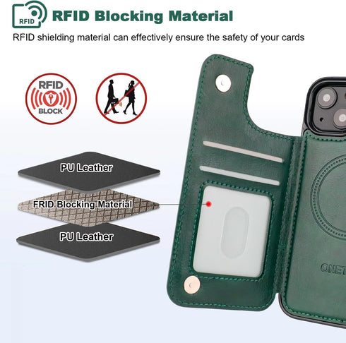 OT ONETOP 13 6.1 Inch ONETOP Compatible with Magsafe for iPhone Wallet Case with Card Holder, PU Leather Kickstand RFID