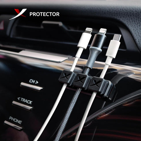 X-Protector Magnetic Cable Holders - 2 Triples Premium Self-Adhesive Cable Clips for Car, Desk, Cord Organizer, Black