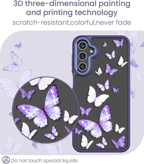 Shop Samsung A15 5G Case with Tempered Glass Protector, Military Grade Slim TPU & Hard PC, Purple Butterfly Design.