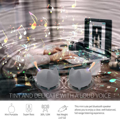 2Pack TWS Portable Bluetooth Speakers, Mini Wireless Speakers with Clarity Stereo, Built-in Mic, Cute Pet (Grey)