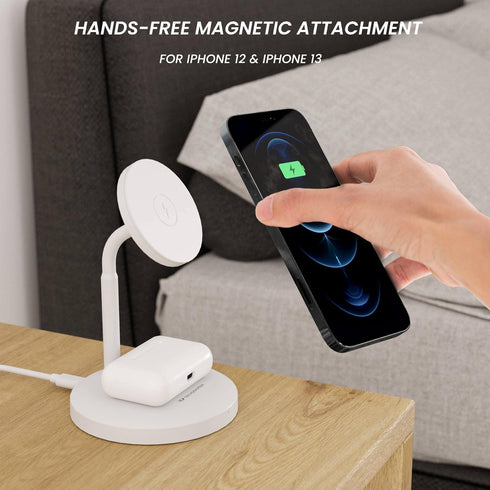 Techsmarter 2-in-1 Magnetic Wireless Charging Stand with 20W USB-C Wall Charger & 5ft USB-C Cable for iPhone 12/13/14