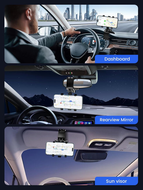Car Phone Holder for Dashboard, 360 Degree Rotation Clip Design Compatible with All Smart Phones