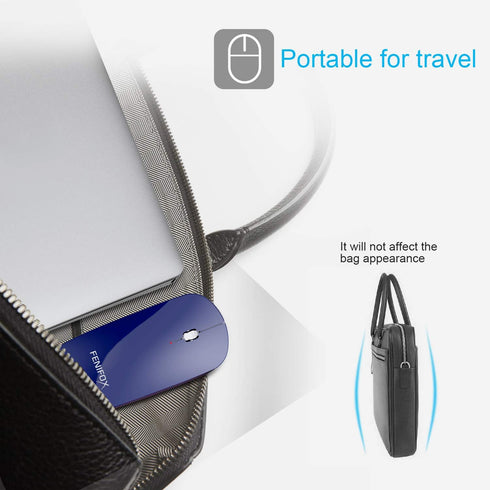 FENIFOX Bluetooth Mouse Slim, Mini Flat Portable Rechargeable Mobile Mice Compatible with Laptop, PC, Android, Windows