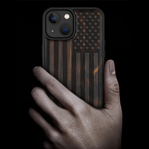 Carveit 15 Magnetic Wooden Case for iPhone Case, Compatible with MagSafe Wireless Chargers, Black Soft TPU Shockproof