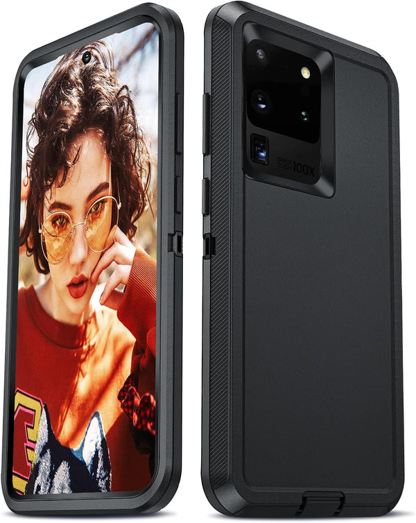 LeYi Heavy Duty Case for Samsung S20 Ultra, 3 in 1 Military Grade Shockproof Phone Cover (Black)
