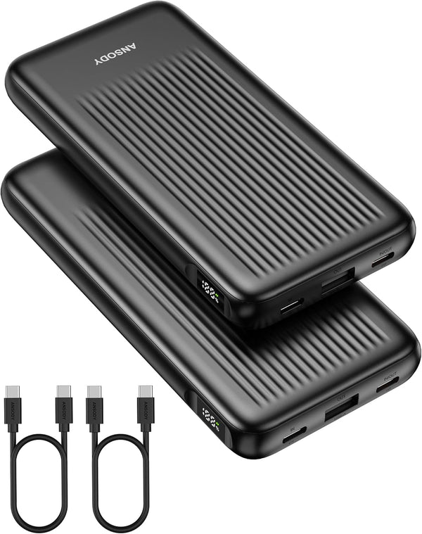 Ansody 2-Pack Portable Charger, 10000mAh 22.5W Slim USB C Power Bank Fast Charging