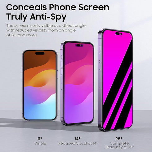 Compatible with iPhone 15 Pro Privacy Screen Protector, 28 Degree Anti Spy 2 Pack Gradient Colorful Anti-Blue Light