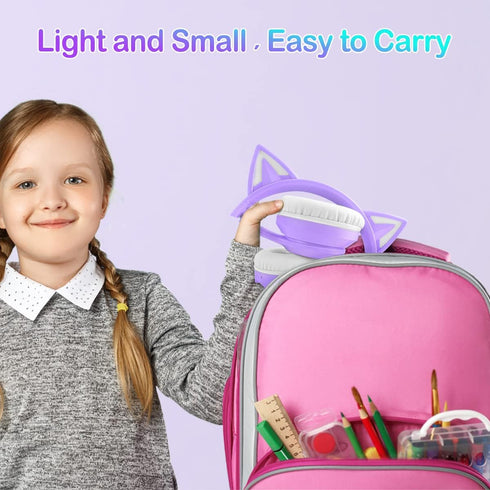 LOBKIN Bluetooth 5.3 Kids Headphones with Case - Foldable Adjustable Over Ear Headphones with RGB LED Cat Ears