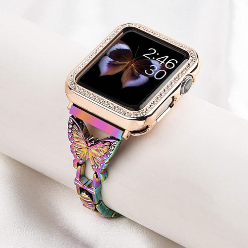 Butterfly Bands for Apple Watch 38mm 40mm 41mm, Dressy Shiny Diamond Metal iWatch Bands for Women, Stylish Jewelry Strap