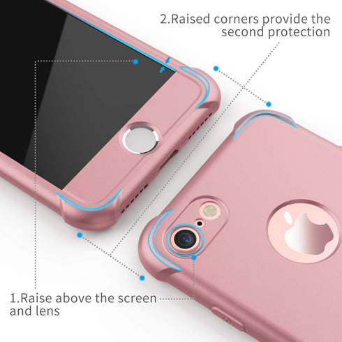 ORETECH Compatible iPhone 7/8 Case with 2 Pack HD Screen Protector, 360° Full-Body Silicone Soft TPU Hard PC Protective