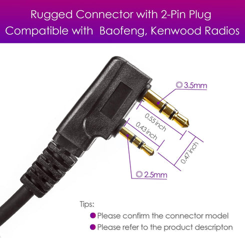Speaker Mic for Baofeng Walkie Talkie - 2 Pin Shoulder Microphone Compatible with Baofeng Radios (Black)