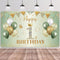 Happy 1st Birthday Banner Sage Green Gold, BTZO 1st Birthday Backdrop for Newborn Boys Girls Decorations
