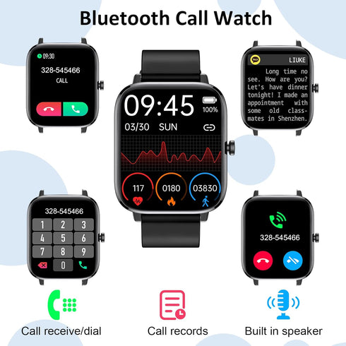Smart Watch for iPhone/Android Phones (Answer/Make Calls) - 1.69" HD Screen Fitness Tracker : Heart Rate/Sleep/Blood Oxygen/Steps, Multiple Sports Modes, Waterproof SmartWatch for Men Women