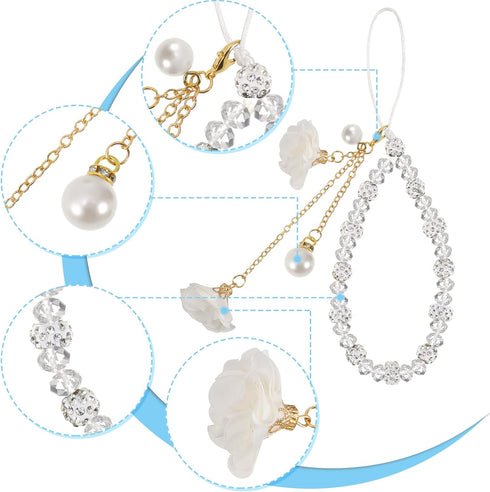 Phone Charm String - Cute Keychains Beaded Phone Strap Cell Phone Charms with Kawaii Creative Crystal Flower Pendant