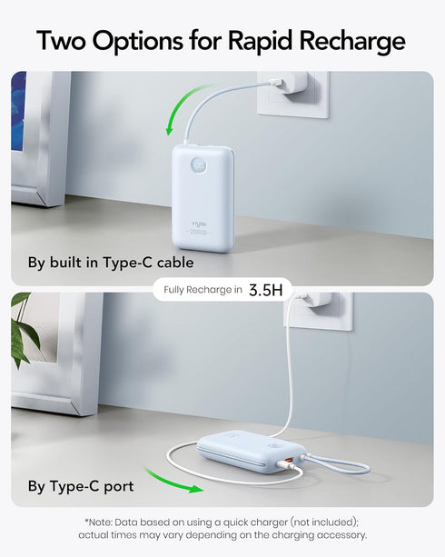 VIYISI 20000mAh 30W Pack 16/15/14, Portable Charger Fast Charging, Power Bank with Built-in Cables & LED Display, USB C