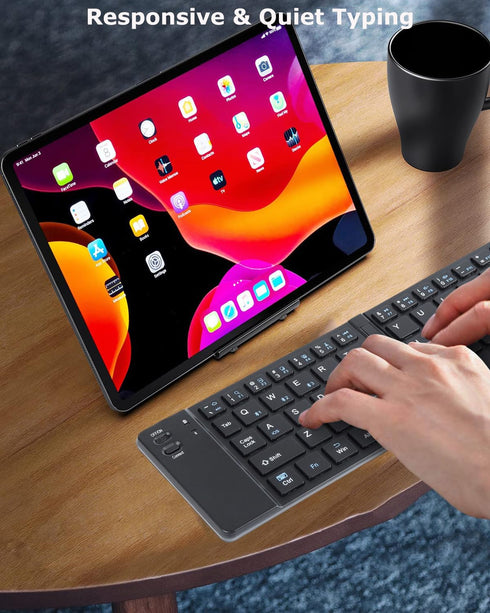 SHARE SUNSHINE Wireless Keyboard Foldable Bluetooth keyboard Slim Small Quiet Portable Compact Handheld Full Size