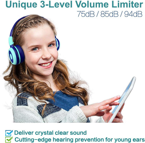 SIMOLIO Kids Bluetooth Headphones with Microphone, 75dB, 85dB, 94dB Volume Limit, Foldable Lightweight for Children