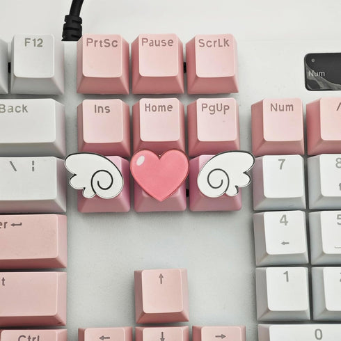 Personalized Cute Pink Keycaps, Love Heart and Wings Keycaps, Compatible with Cherry MX Switches Mechanical Keyboard (3