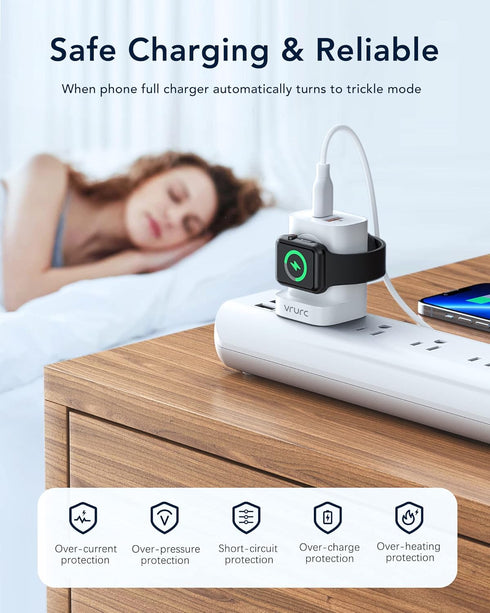 VRURC Apple Watch Charger, PD 20W Fast Charging Block, USB C Wall Charger Power Adapter with Dual Port, White